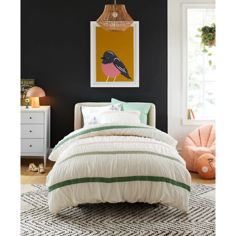 Mia Kids Organic Cotton Ruched Stripes Twin Duvet Cover