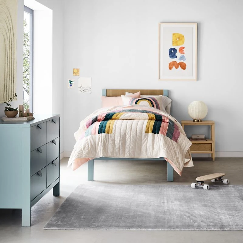 Opie Kids Twin Two-Tone Wood and Blue Cloud Bed