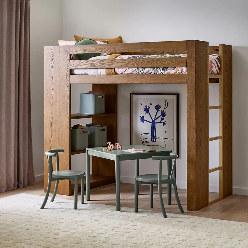Grayson Barley Brown Wood Kids Storage Loft Bed with Built-In Ladder