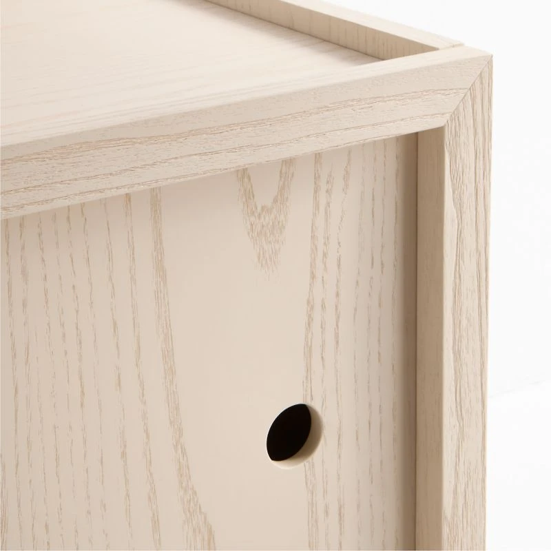 Cade Sunwashed Ash Wood 2-Cube Stackable Bookcase with Sliding Doors