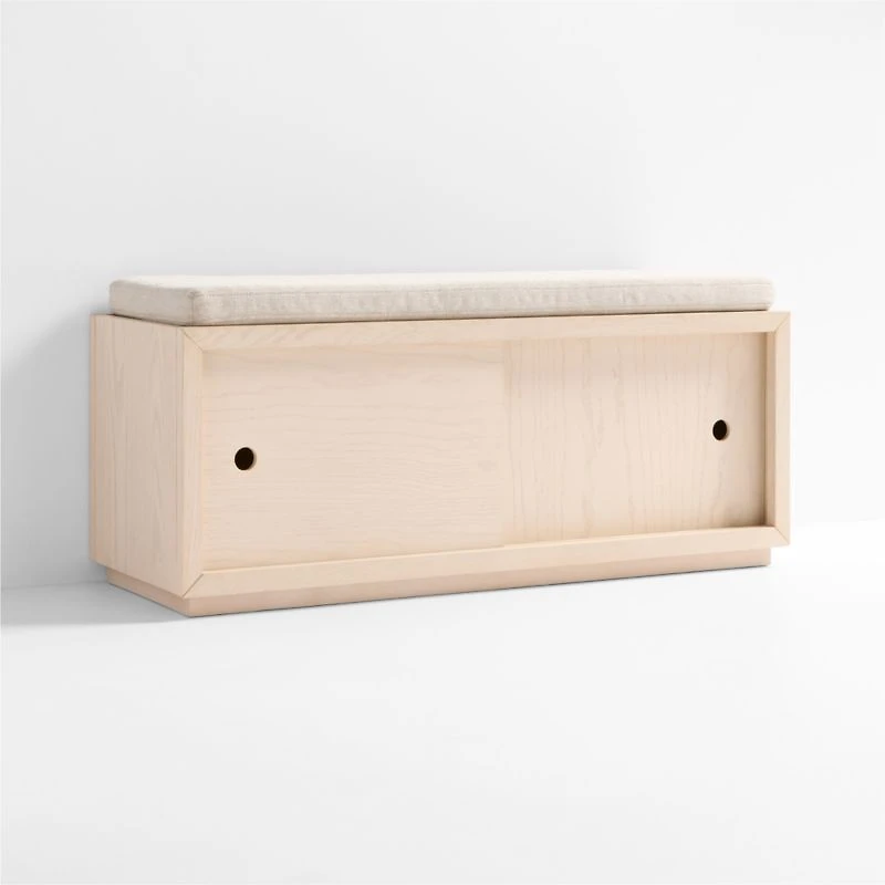 Cade Sunwashed Wood 3-Cube Sliding Door Bench with Natural Cushion
