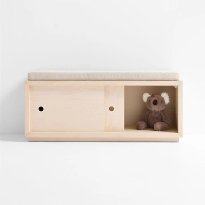 Cade Sunwashed Wood 3-Cube Sliding Door Bench with Natural Cushion