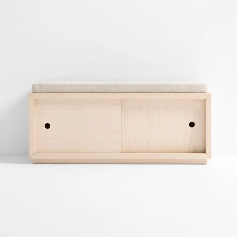 Cade Sunwashed Wood 3-Cube Sliding Door Bench with Natural Cushion