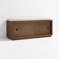 Cade Deep Brown Wood 3-Cube Sliding Door Bench with Natural Cushion