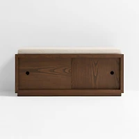 Cade Deep Brown Wood 3-Cube Sliding Door Bench with Natural Cushion