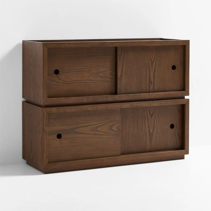 Cade Set of Deep Brown Wood Stackable Sliding Door Cube Bookcase