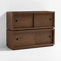 Cade Set of Deep Brown Wood Stackable Sliding Door Cube Bookcase