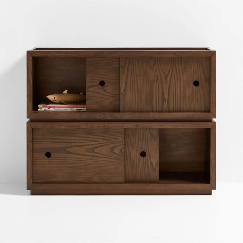 Cade Set of Deep Brown Wood Stackable Sliding Door Cube Bookcase