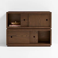 Cade Set of Deep Brown Wood Stackable Sliding Door Cube Bookcase