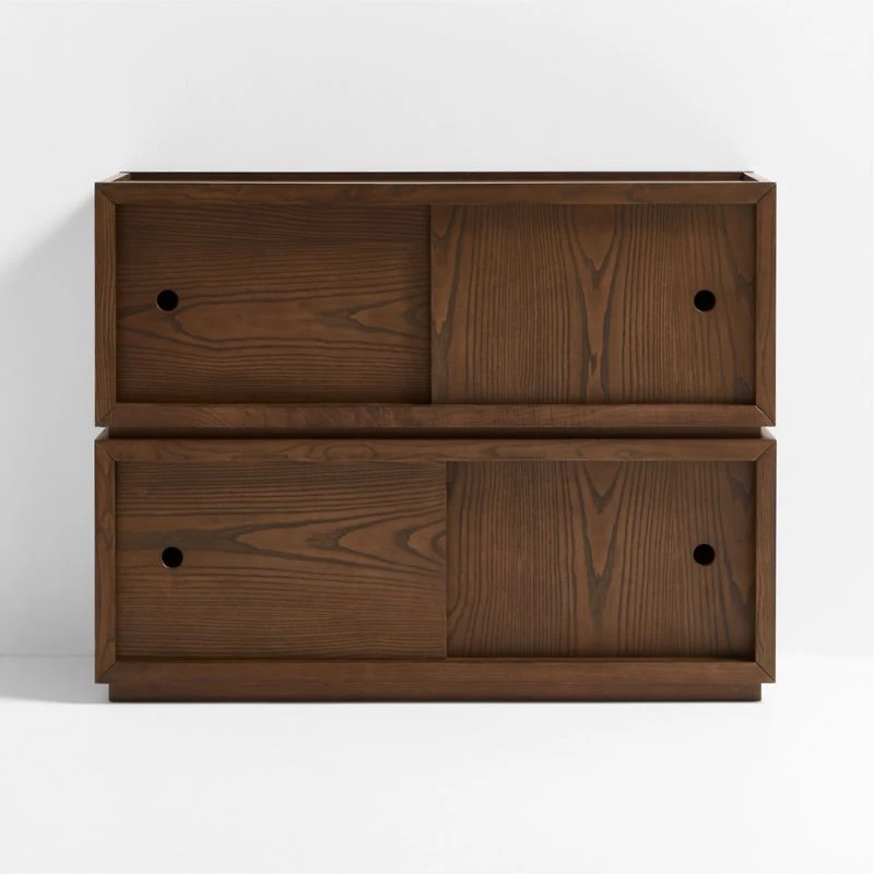 Cade Set of Deep Brown Wood Stackable Sliding Door Cube Bookcase