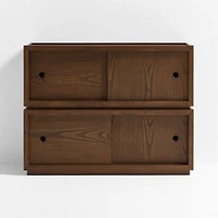 Cade Set of Deep Brown Wood Stackable Sliding Door Cube Bookcase