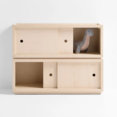 Cade Set of Sunwashed Wood Stackable Sliding Door Cube Bookcase