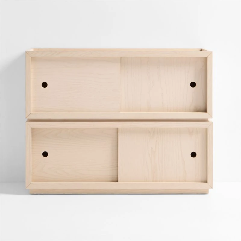 Cade Set of 2 Sunwashed Wood Stackable Sliding Door Cube Bookcase
