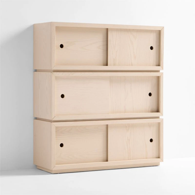 Cade Set of 3 Sunwashed Wood Stackable Sliding Door Cube Bookcase