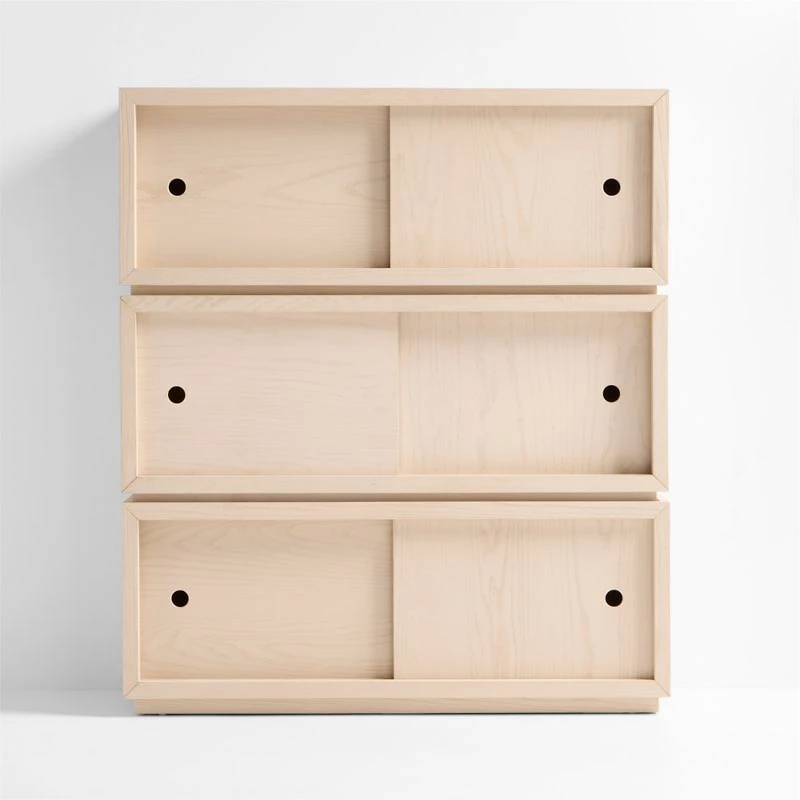 Cade Set of 3 Sunwashed Wood Stackable Sliding Door Cube Bookcase