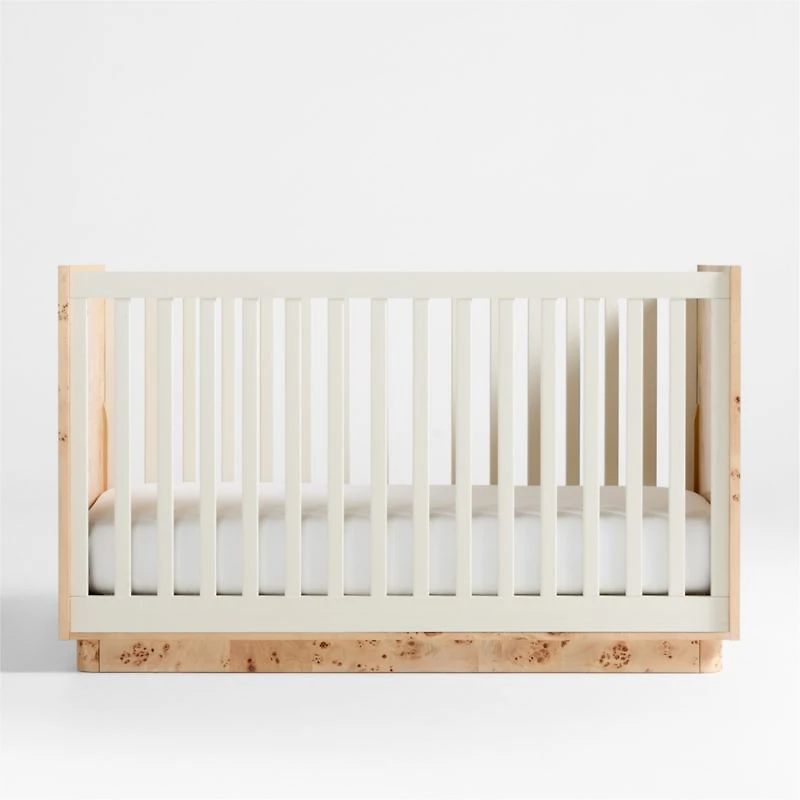 Calli Burlwood and Linen White Convertible Baby Crib