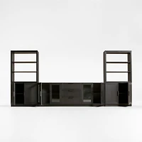 Calypso 162" Black Wood Media Console Set with Wood Door Bookcase