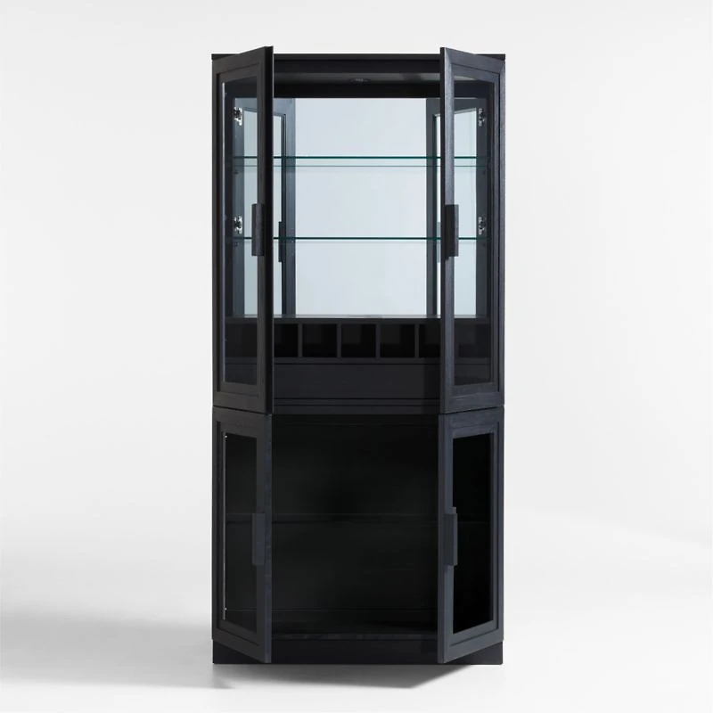 Calypso 36" Black Glass-Door Bar Cabinet