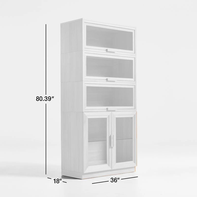 Calypso Natural Elm Wood Modular Storage Cabinet with Glass-Door Base and Glass Doors