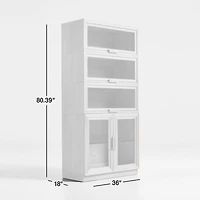 Calypso Natural Elm Wood Modular Storage Cabinet with Glass-Door Base and Glass Doors