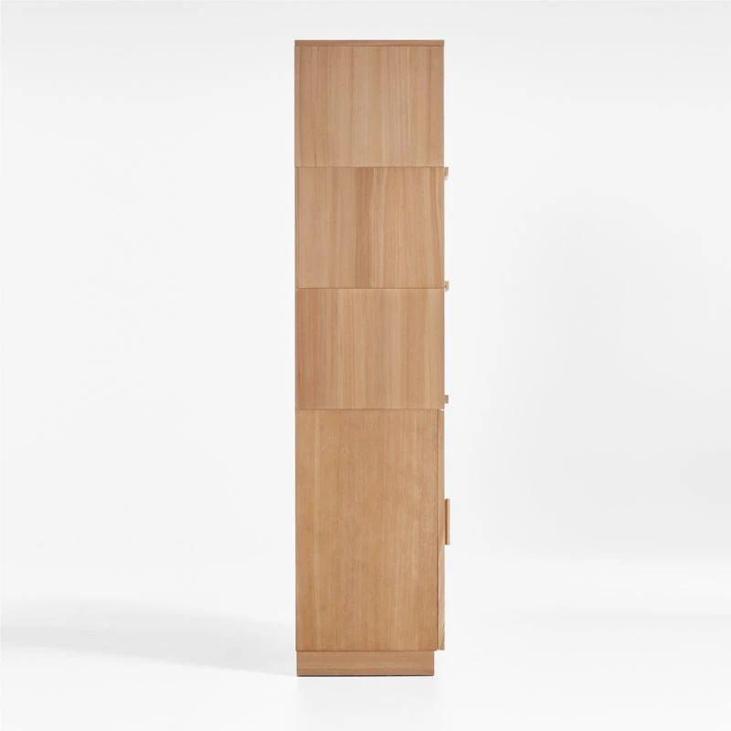 Calypso Natural Elm Wood Modular Storage Cabinet with Glass-Door Base and Glass Doors