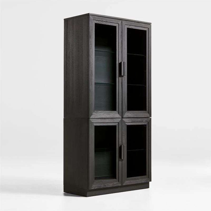 Calypso 36" Black Wood Storage Cabinet with Glass Doors