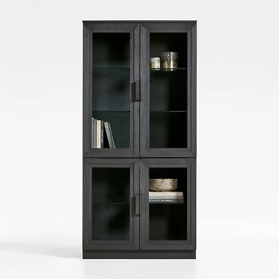Calypso 36" Black Wood Storage Cabinet with Glass Doors