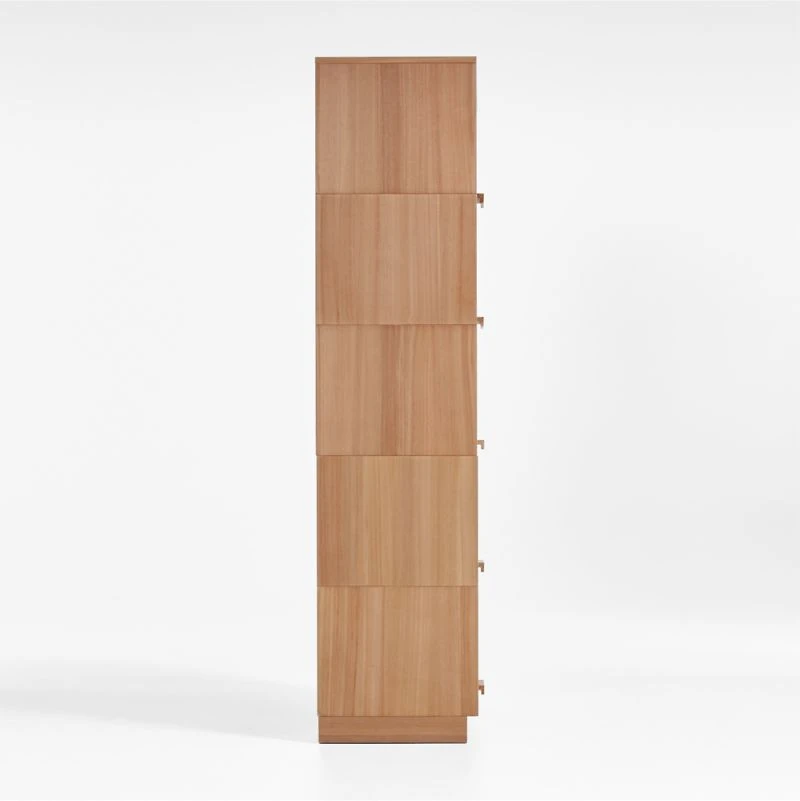 Calypso Natural Elm Wood Single Glass-Door Modular Storage Components, Set of 5