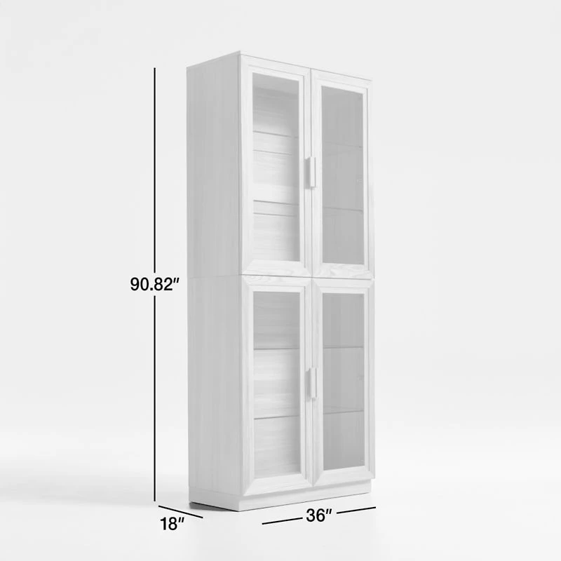 Calypso 36" Natural Wood Tall Storage Cabinet with Glass Doors