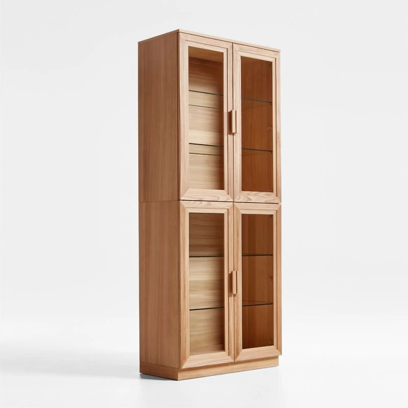 Calypso 36" Natural Wood Tall Storage Cabinet with Glass Doors