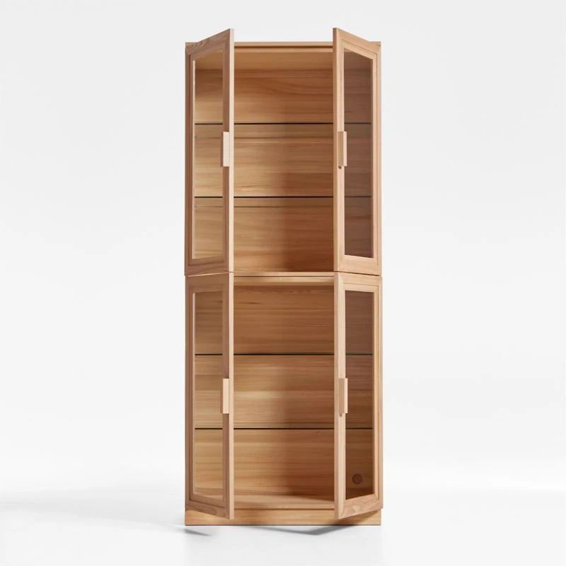 Calypso 36" Natural Wood Tall Storage Cabinet with Glass Doors