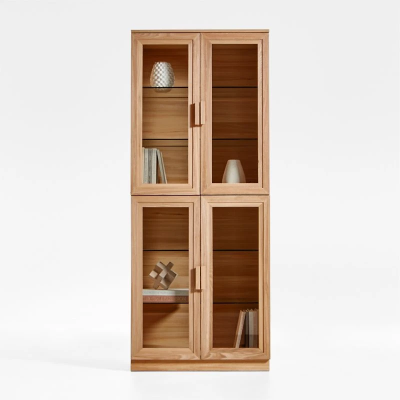 Calypso 36" Natural Wood Tall Storage Cabinet with Glass Doors