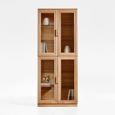 Calypso 36" Natural Wood Tall Storage Cabinet with Glass Doors