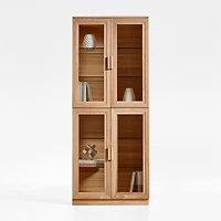 Calypso 36" Natural Wood Tall Storage Cabinet with Glass Doors