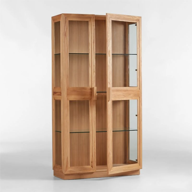 Calypso Glass and Natural Wood Storage Cabinet