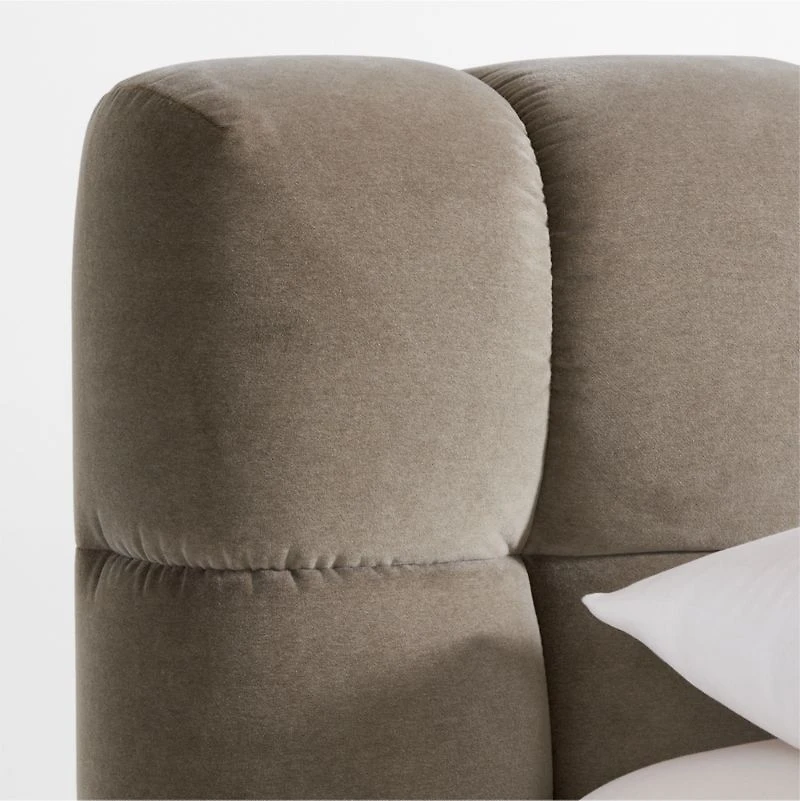 Cambria Warm Grey Velvet Tufted Upholstered Queen Bed