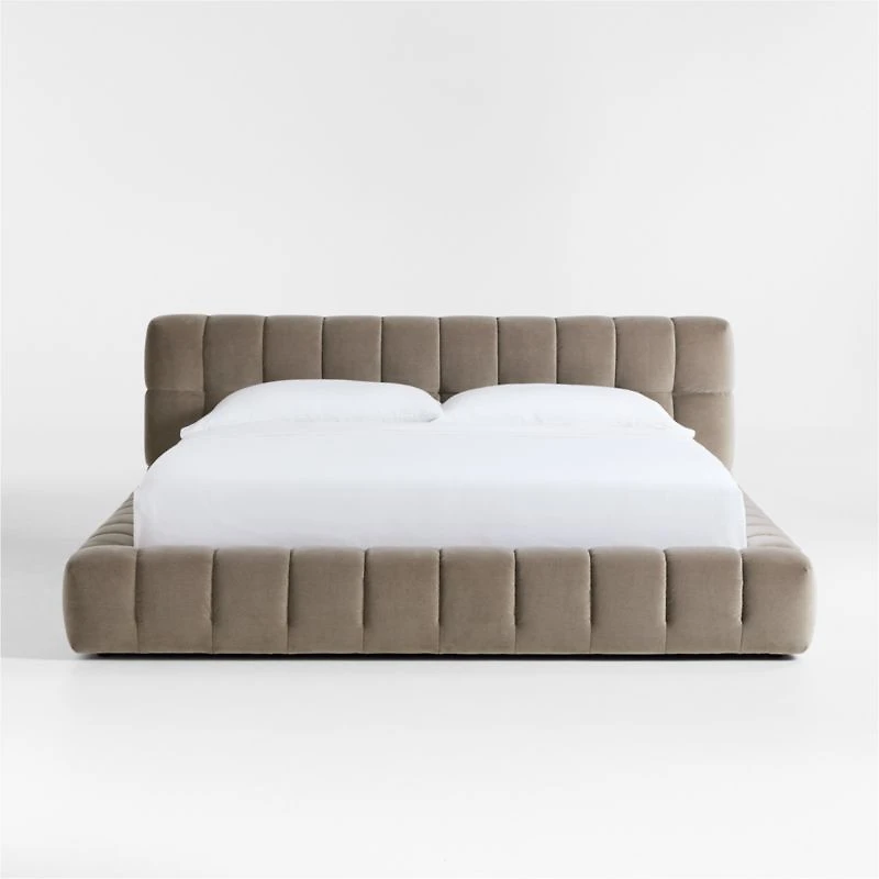 Cambria Warm Grey Velvet Tufted Upholstered Queen Bed
