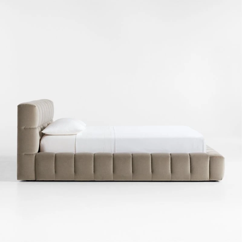 Cambria Warm Grey Velvet Tufted Upholstered Queen Bed