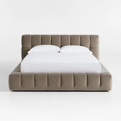 Cambria Warm Grey Velvet Tufted Upholstered Queen Bed