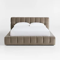 Cambria Warm Grey Velvet Tufted Upholstered Queen Bed