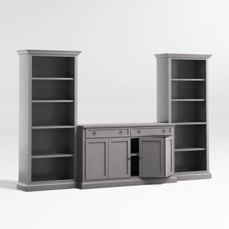 Cameo Dove Grey 3-Piece Entertainment Center with Open Bookcases