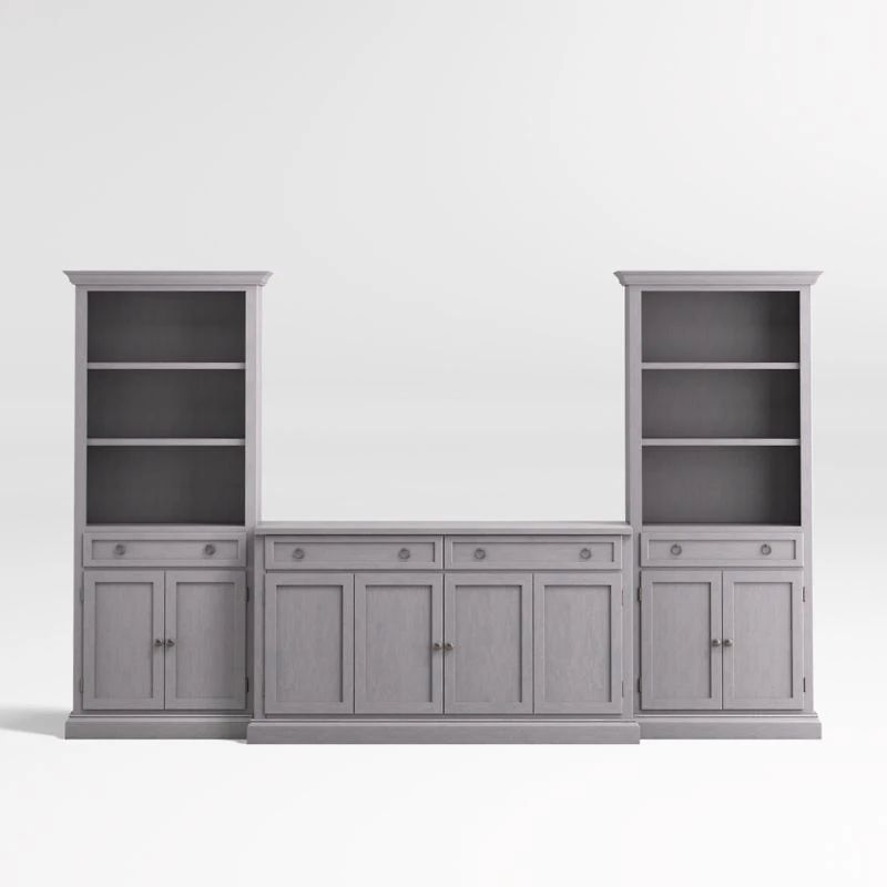 Cameo Dove Grey 3-Piece Entertainment Center with Storage Bookcases