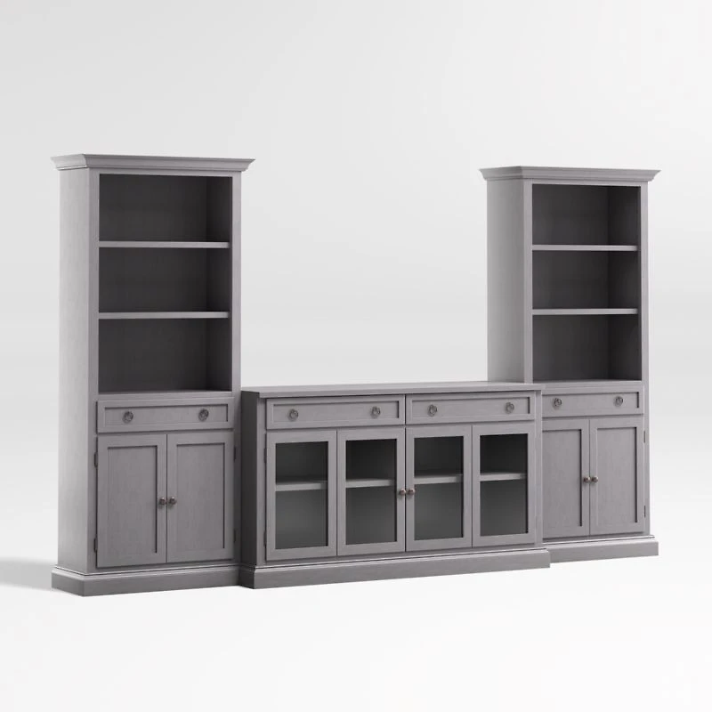 Cameo Dove Grey 3-Piece Glass Door Entertainment Center with Storage Bookcases