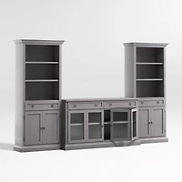 Cameo Dove Grey 3-Piece Glass Door Entertainment Center with Storage Bookcases