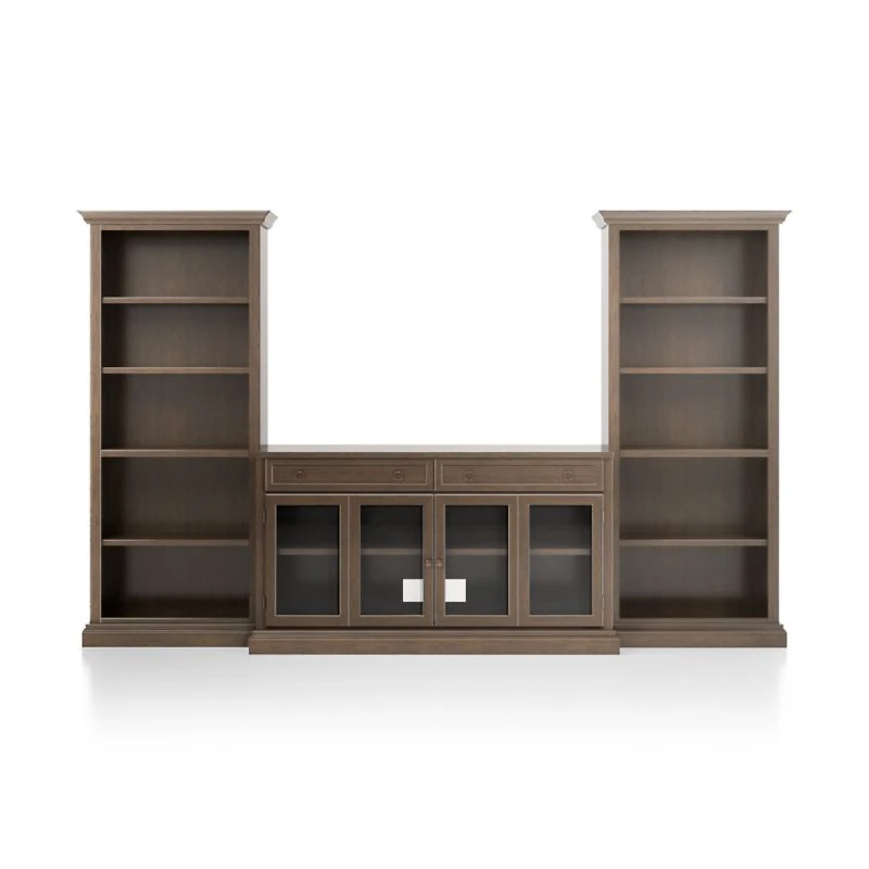 Cameo Pinot Lancaster 3-Piece Glass Door Entertainment Center with Open Bookcases