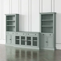 Cameo Blue Grey 3-Piece Glass Door Entertainment Center with Storage Bookcases