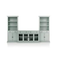 Cameo Blue Grey 3-Piece Glass Door Entertainment Center with Storage Bookcases