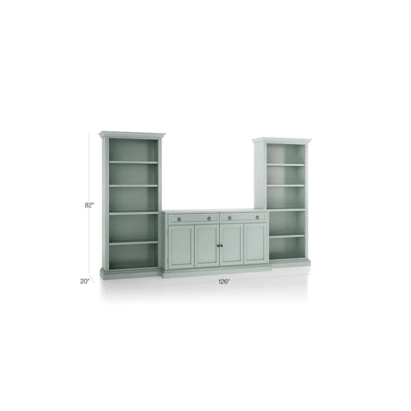 Cameo Blue Grey 3-Piece Entertainment Center with Open Bookcases
