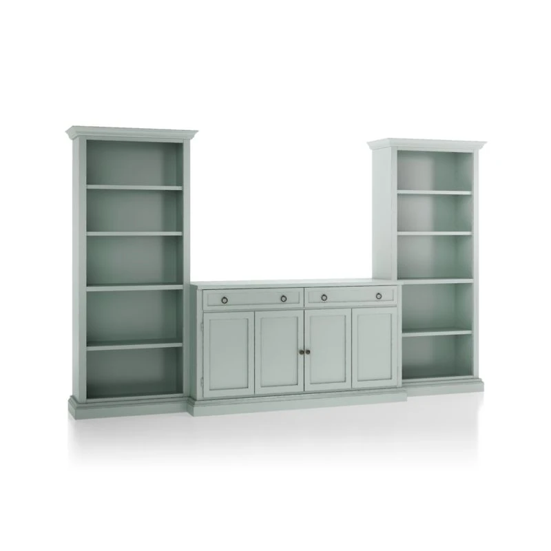 Cameo Blue Grey 3-Piece Entertainment Center with Open Bookcases