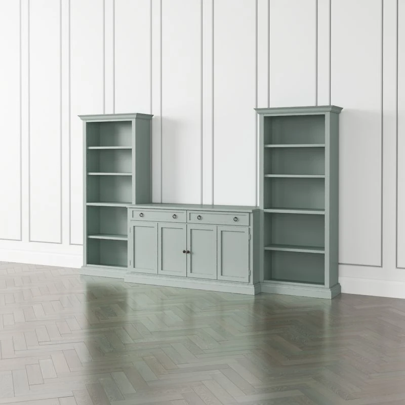Cameo Blue Grey 3-Piece Entertainment Center with Open Bookcases